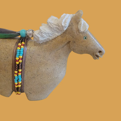 Navajo Alabaster Horse w/Seed Bead Wrap Zuni Fetish