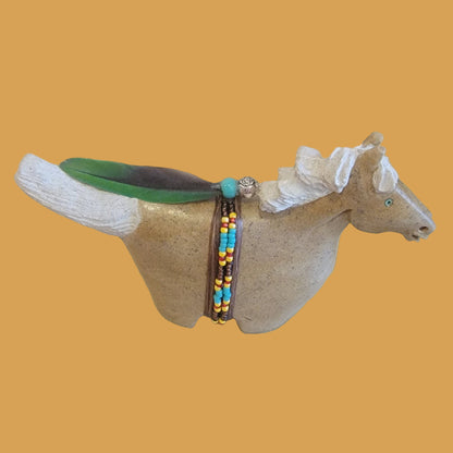 Navajo Alabaster Horse w/Seed Bead Wrap Zuni Fetish