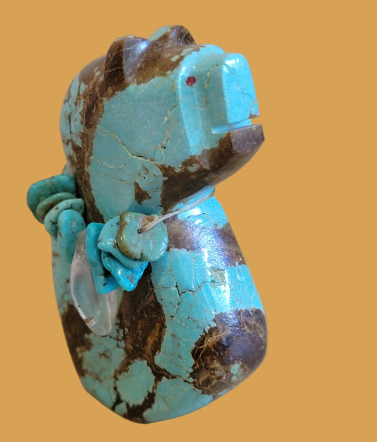 Magical Turquoise Standing Bear w/ Turquoise and Crystal Necklace Zuni Fetish