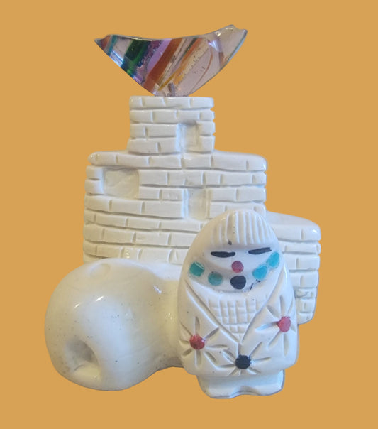 Serpentine Maiden, Horno and Pueblo w/ Surfite Messenger Bird Zuni Fetish