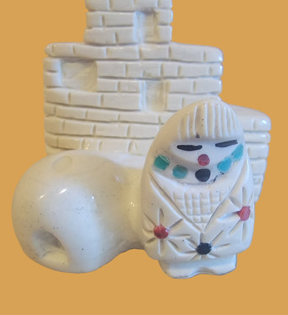Serpentine Maiden, Horno and Pueblo w/ Surfite Messenger Bird Zuni Fetish