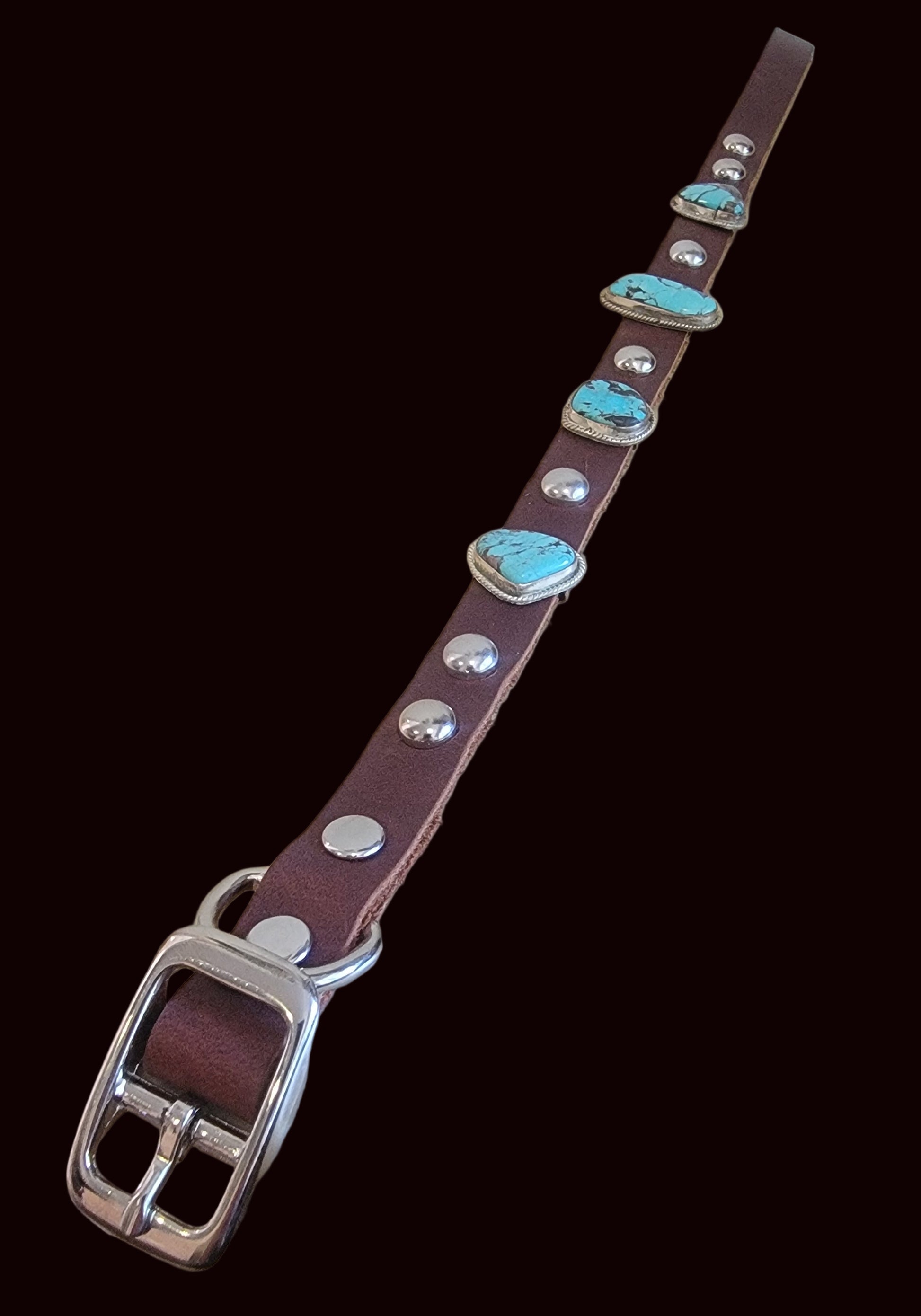 Beautiful Turquoise w/Sterling Leather Dog Collar For the "Dog Who Has Everything!" Indian Jewelry