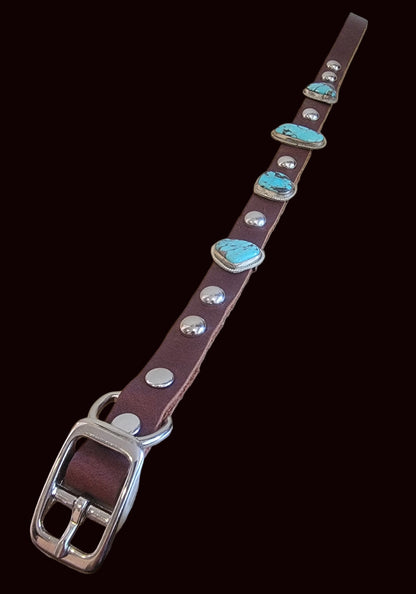 Beautiful Turquoise w/Sterling Leather Dog Collar For the "Dog Who Has Everything!" Indian Jewelry
