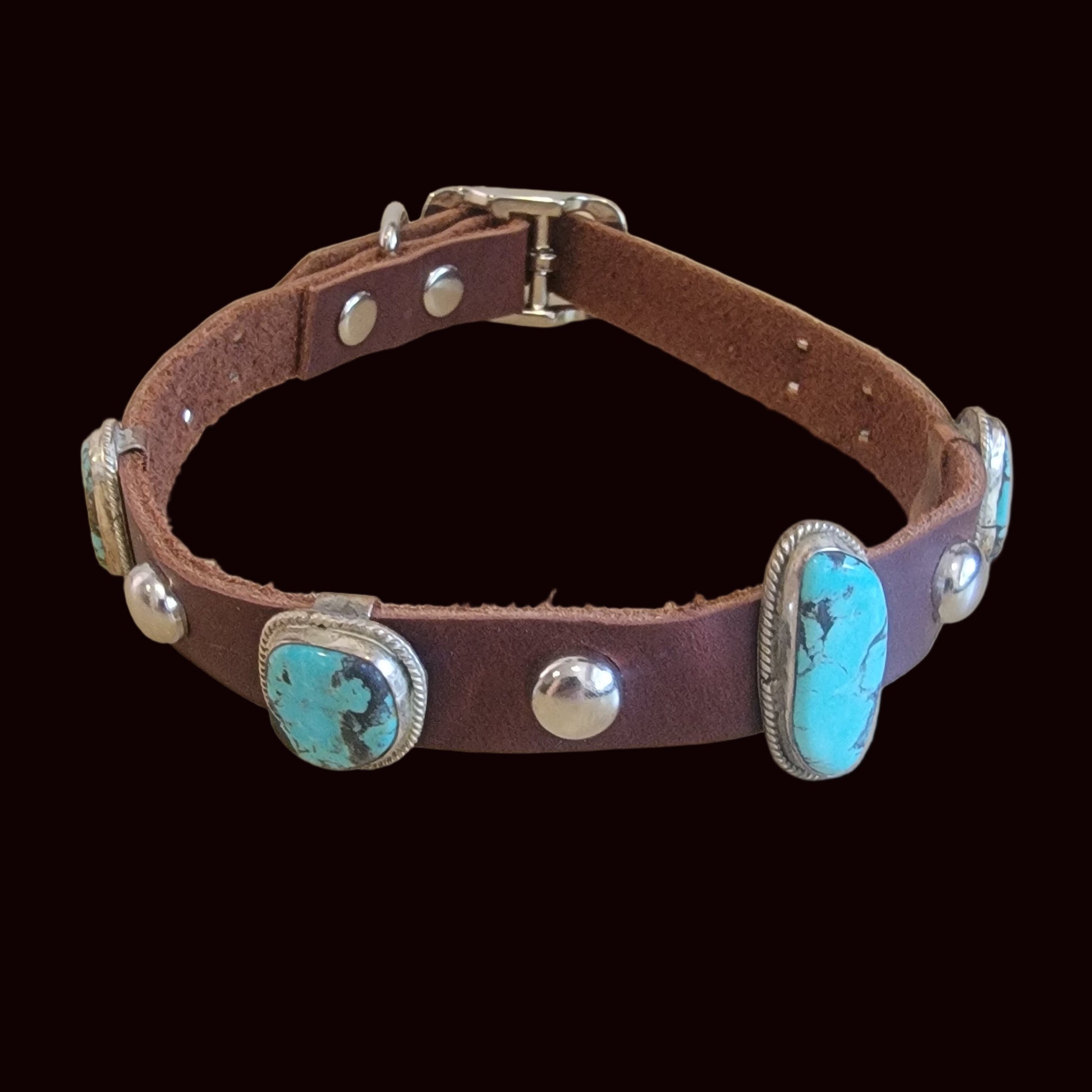 Beautiful Turquoise w/Sterling Leather Dog Collar For the "Dog Who Has Everything!" Indian Jewelry