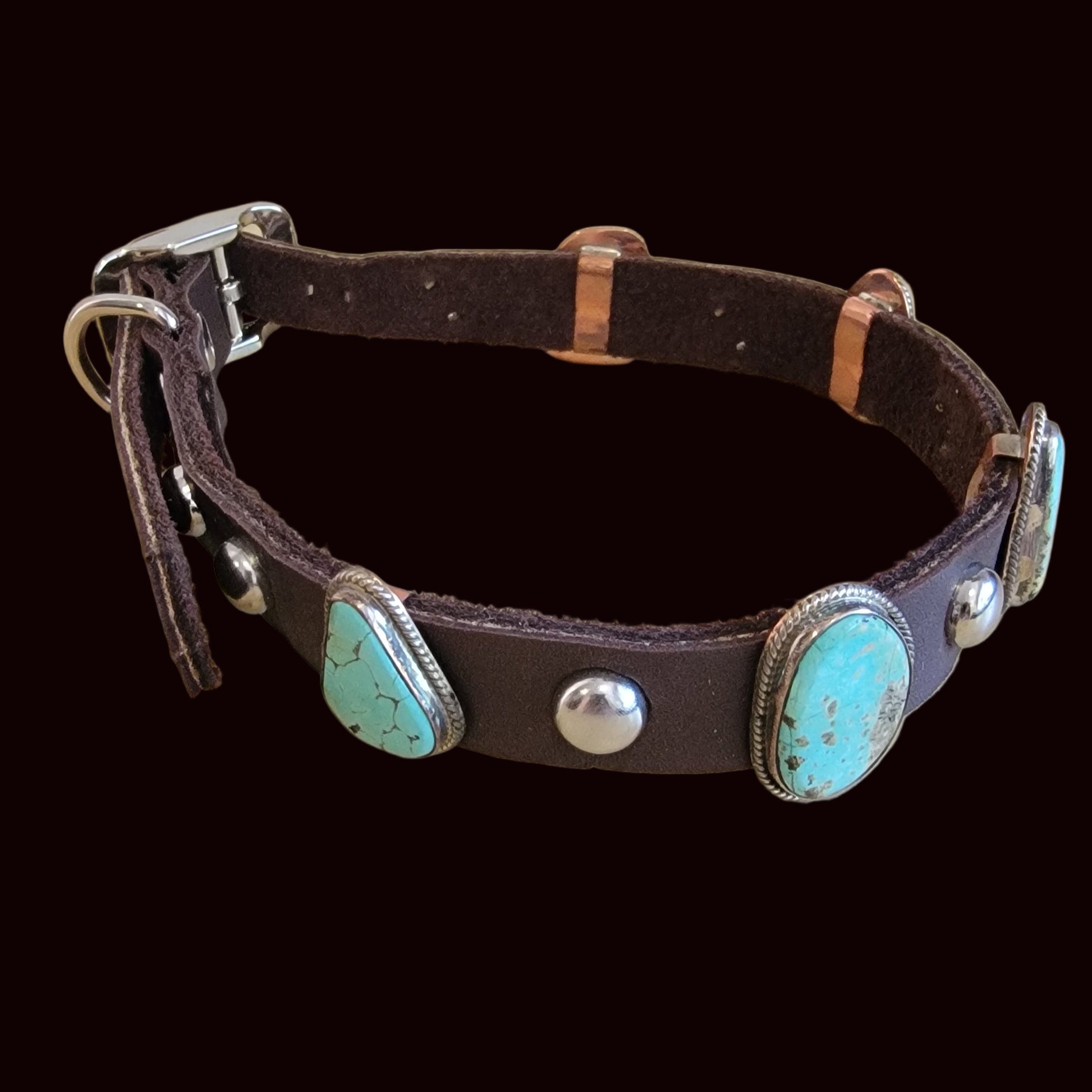 Stylish Sterling, Turquoise and Leather Dog Collar For Your Precious Furbaby / Indian Jewelry