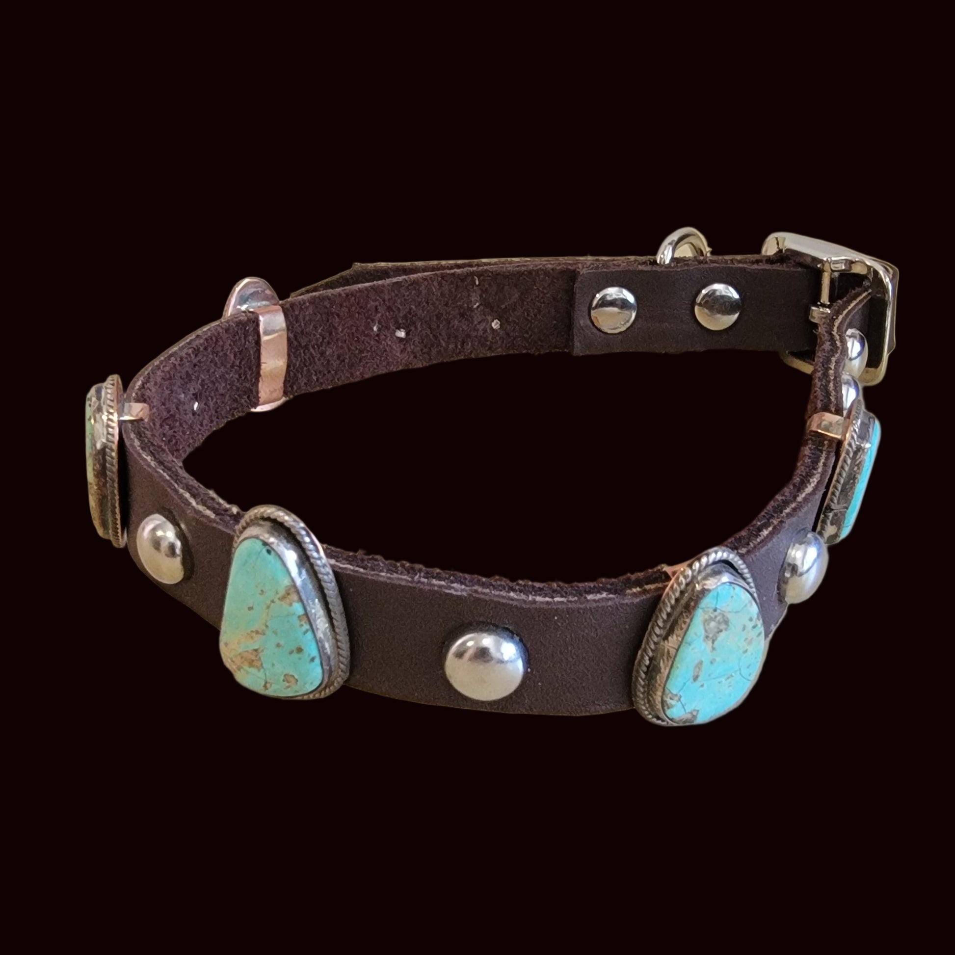 Stylish Sterling, Turquoise and Leather Dog Collar For Your Precious Furbaby / Indian Jewelry