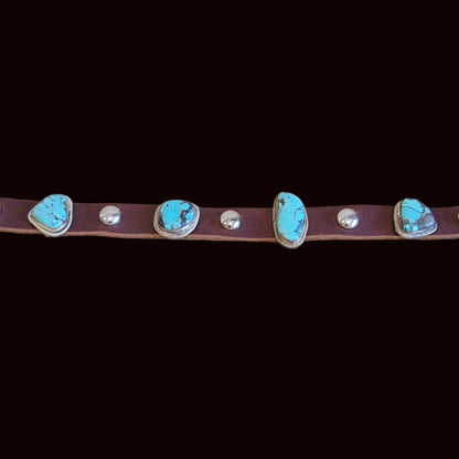 Beautiful Turquoise w/Sterling Leather Dog Collar For the "Dog Who Has Everything!" Indian Jewelry
