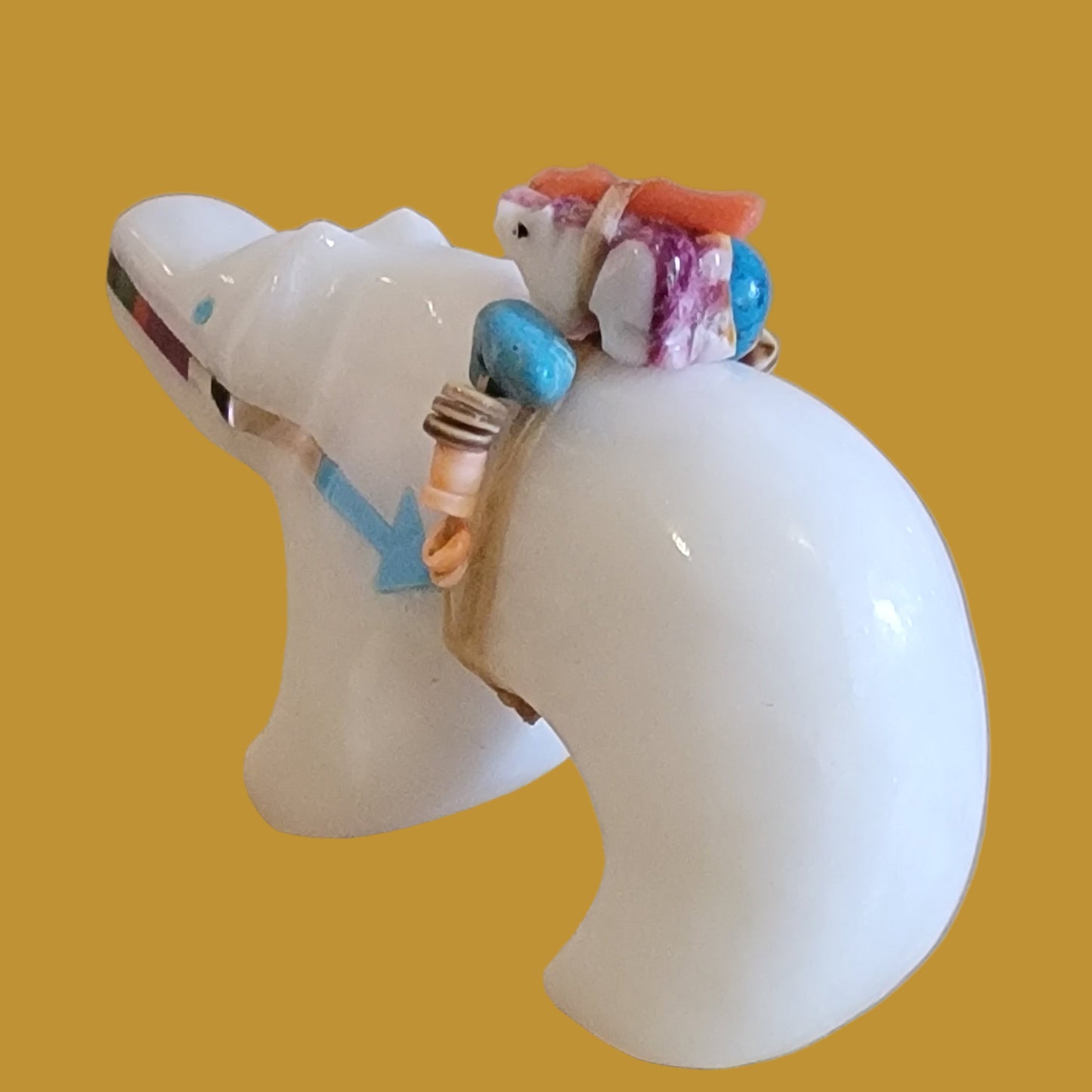 White Marble Bear w/ Mini Bears Pack and Colorful Heartline Zuni Fetish