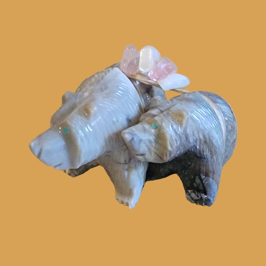 Paulette and Farlan Quam Double Picasso Marble Bears Zuni Fetish