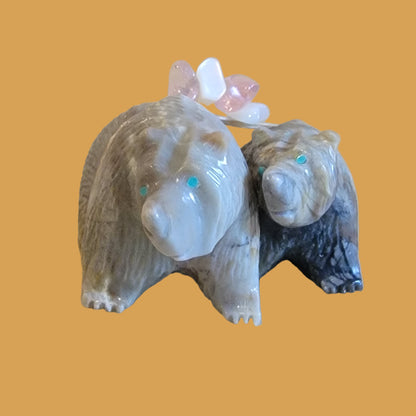 Paulette and Farlan Quam Double Picasso Marble Bears Zuni Fetish