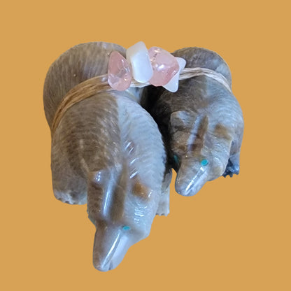 Paulette and Farlan Quam Double Picasso Marble Bears Zuni Fetish