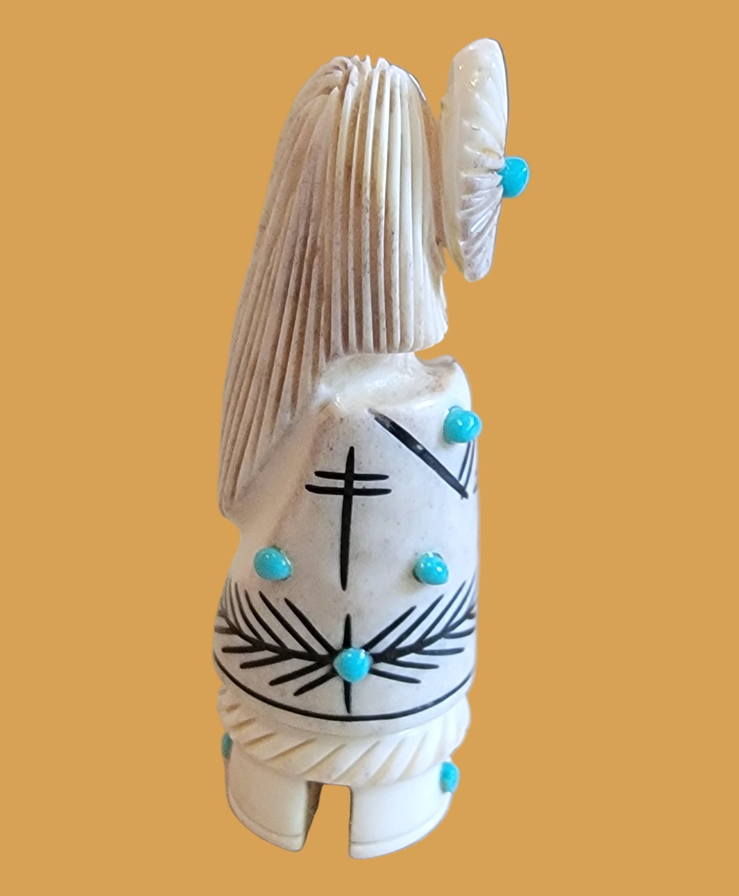 Antler Zuni Warrior Maiden w/ Sterling Silver Shield and Spear Zuni Fetish