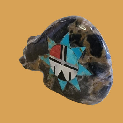 Egyptian Marble Bear w/Fancy Zuni Sun Zuni Fetish