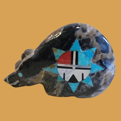 Egyptian Marble Bear w/Fancy Zuni Sun Zuni Fetish