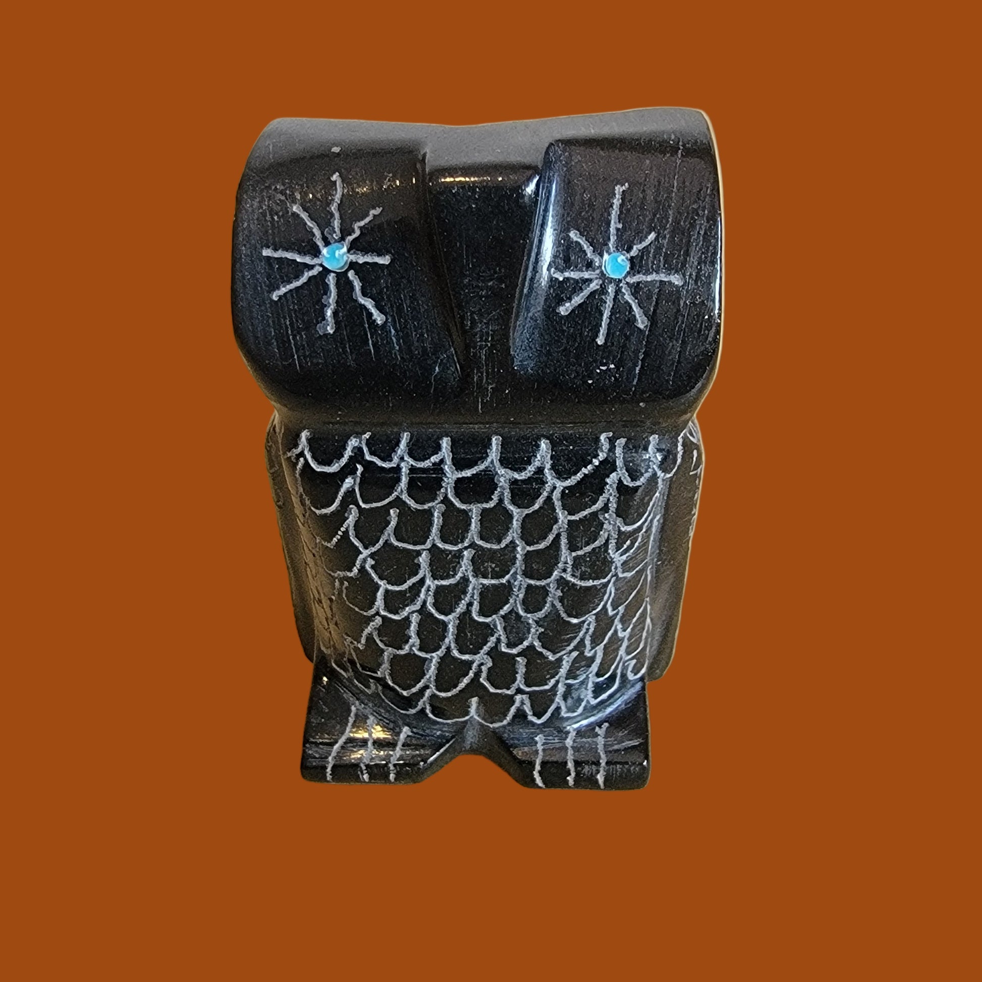 Black Marble Owl Rules the Night Zuni Fetish