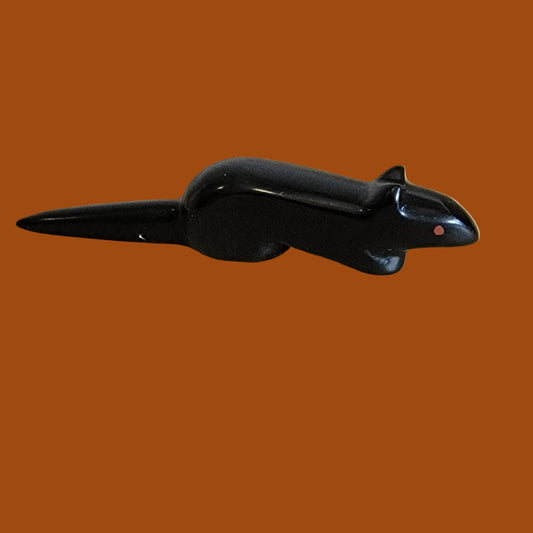 Black Marble Rat w/Long Tail Zuni Fetish