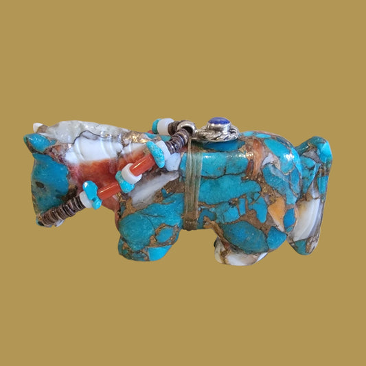 Elegant Composite Stone Horse w/ Amazing Sterling, Lapis and Heishe Bridle Zuni Fetish