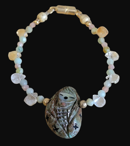 Campo Frio  Turquoise Corn Maiden/ Zuni Corn Double Sided Bracelet w/Burma Jade, Rose Quartz and Citrine Indian Jewelry