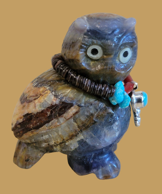 Bright Eyed Hoot Owl w/Fancy Jewelry Zuni Jewelry