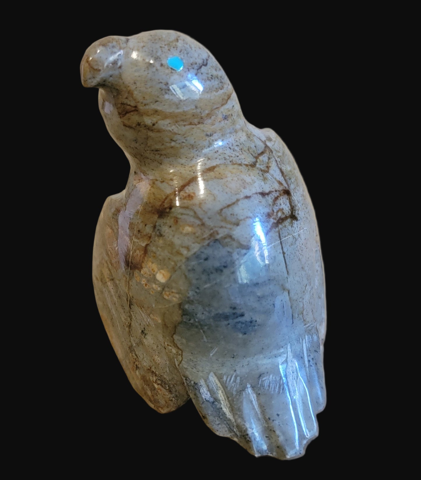 Picasso Marble Messenger Bird w/ Inlaid Necklace Zuni Fetish