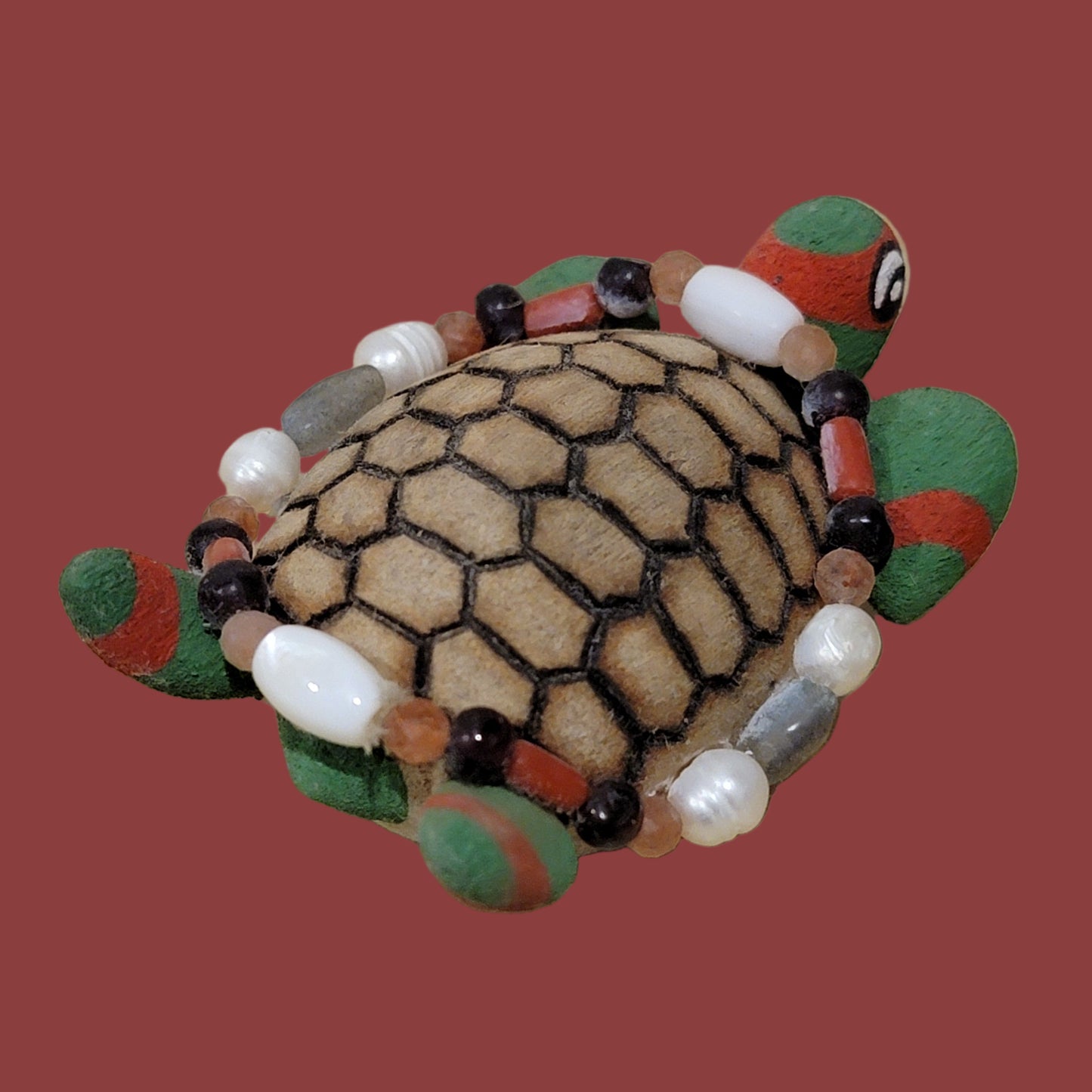 Holiday Red and Green Ninja Turtle Zuni Fetish/Folk Art