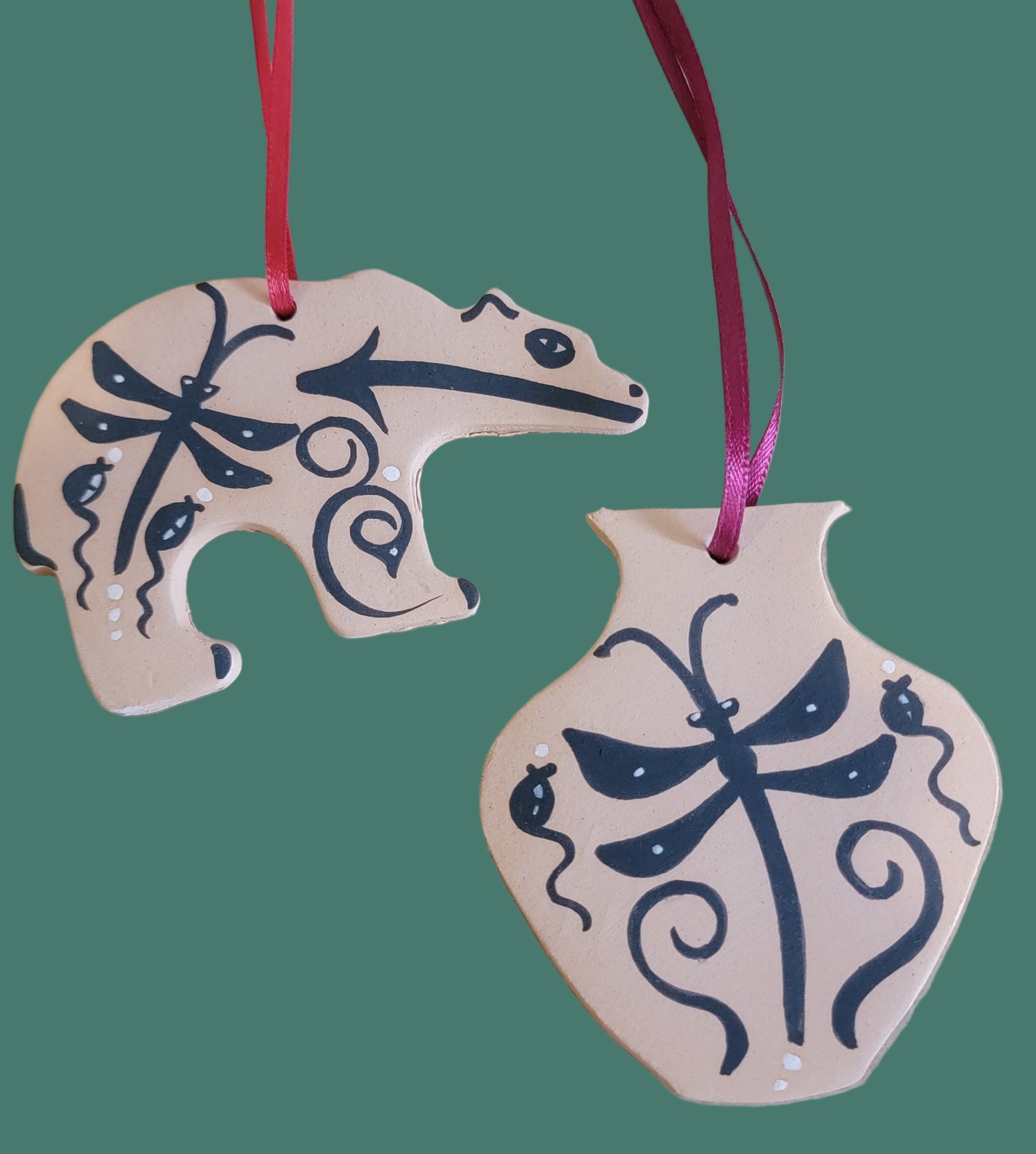 Set of 2 Zuni Pueblo Pottery Holiday Ornaments Pueblo Pottery