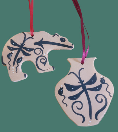 Set of 2 Zuni Pueblo Pottery Holiday Ornaments Pueblo Pottery