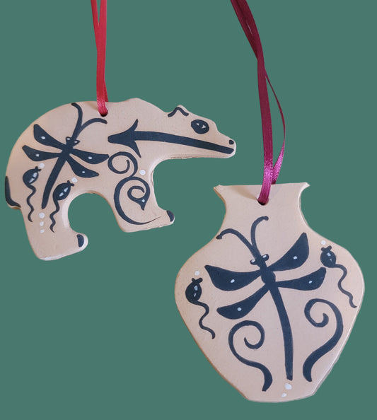 Set of 2 Zuni Pueblo Pottery Holiday Ornaments Pueblo Pottery
