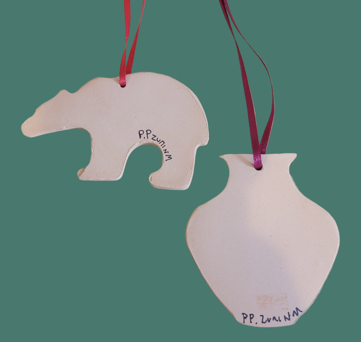 Set of 2 Zuni Pueblo Pottery Holiday Ornaments Pueblo Pottery