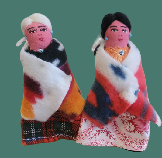 Set of Two Beautiful and Traditional Navajo Woman w/ Elder Holiday Ornaments /Folk Art/Beadwork