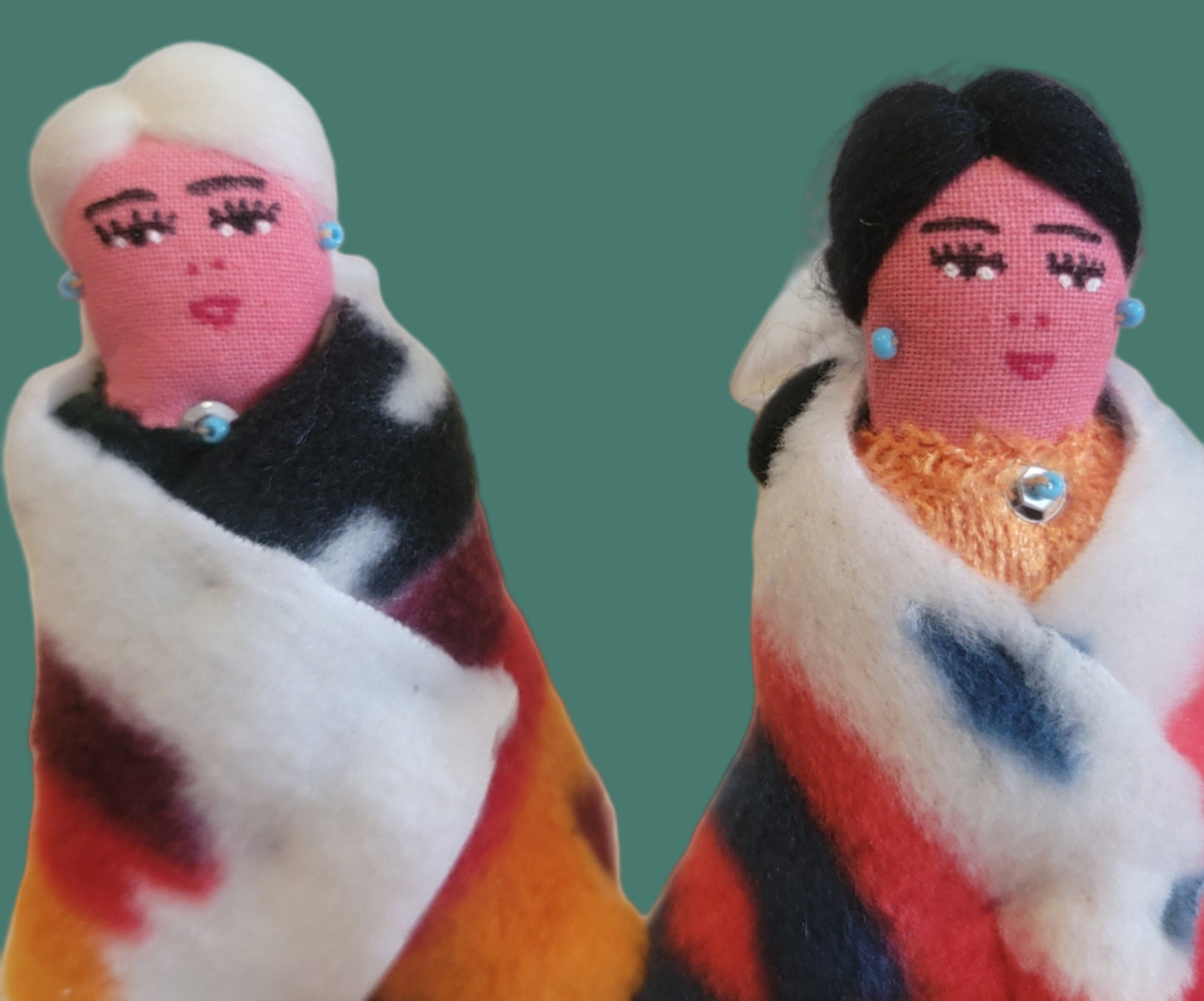 Set of Two Beautiful and Traditional Navajo Woman w/ Elder Holiday Ornaments /Folk Art/Beadwork