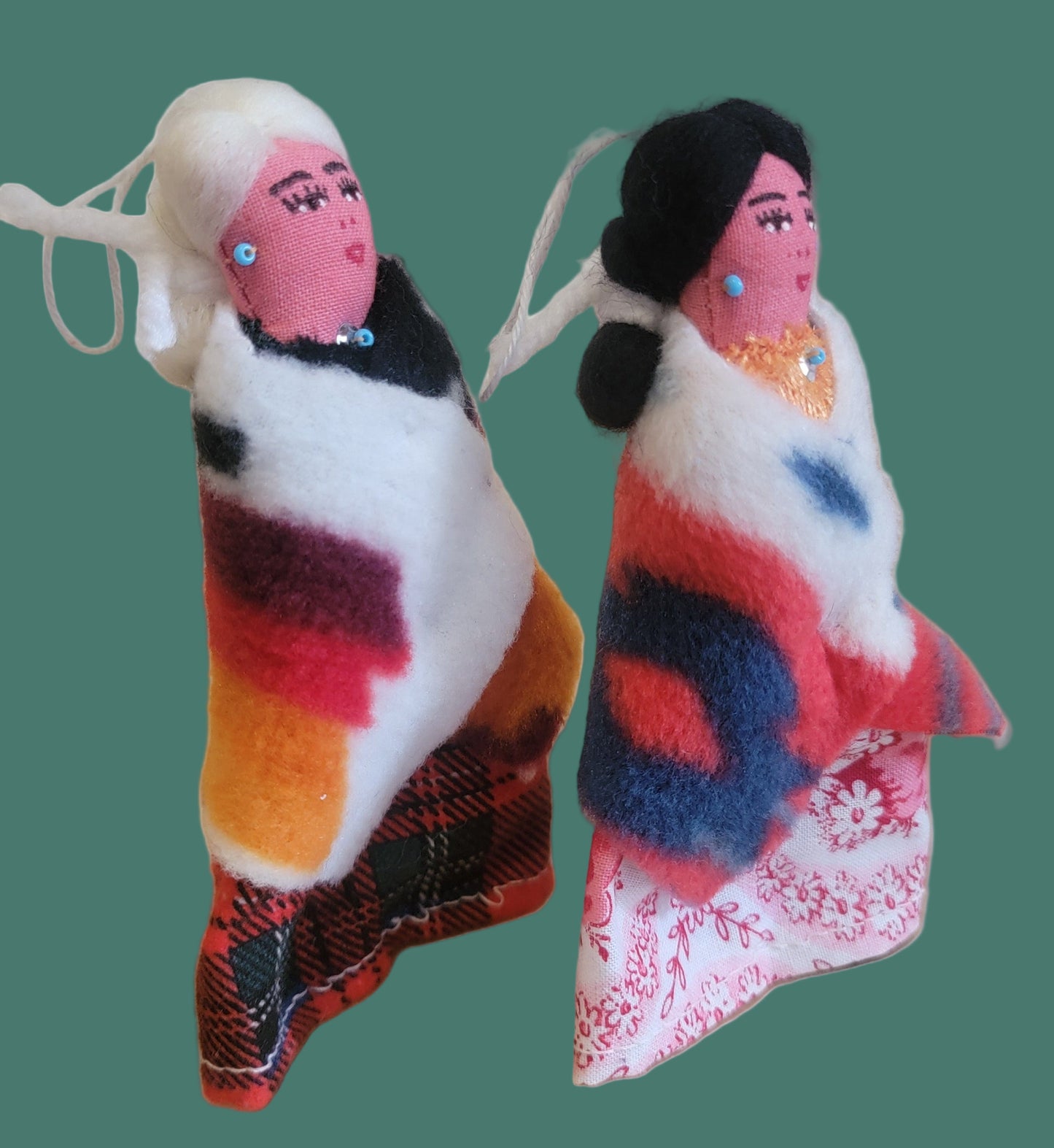 Set of Two Beautiful and Traditional Navajo Woman w/ Elder Holiday Ornaments /Folk Art/Beadwork