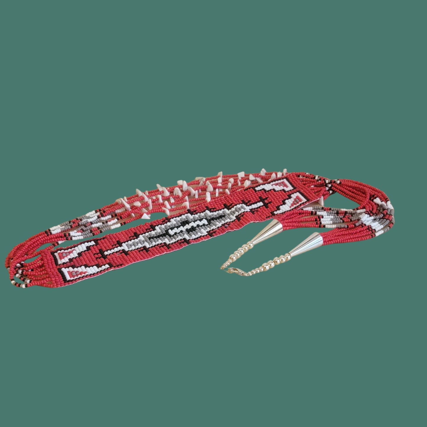 Festive White Buffalo Turquoise with Navajo Rug Design 8 Strand Beaded Necklace Indian Jewelry /Your Holiday "Go To!"