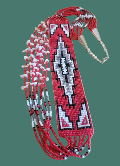 Festive White Buffalo Turquoise with Navajo Rug Design 8 Strand Beaded Necklace Indian Jewelry /Your Holiday "Go To!"