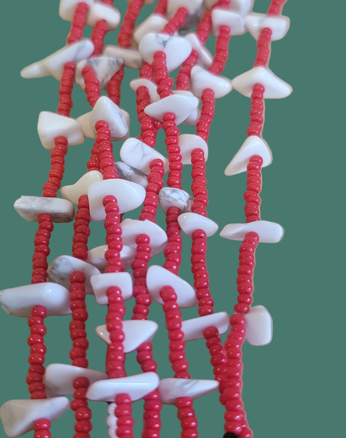 Festive White Buffalo Turquoise with Navajo Rug Design 8 Strand Beaded Necklace Indian Jewelry /Your Holiday "Go To!"