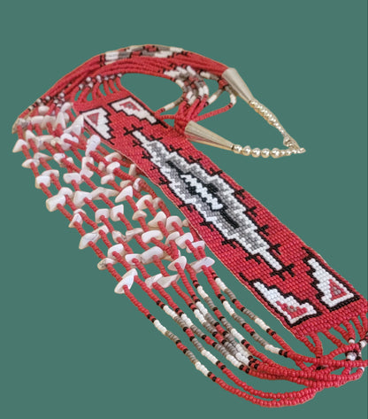 Festive White Buffalo Turquoise with Navajo Rug Design 8 Strand Beaded Necklace Indian Jewelry /Your Holiday "Go To!"