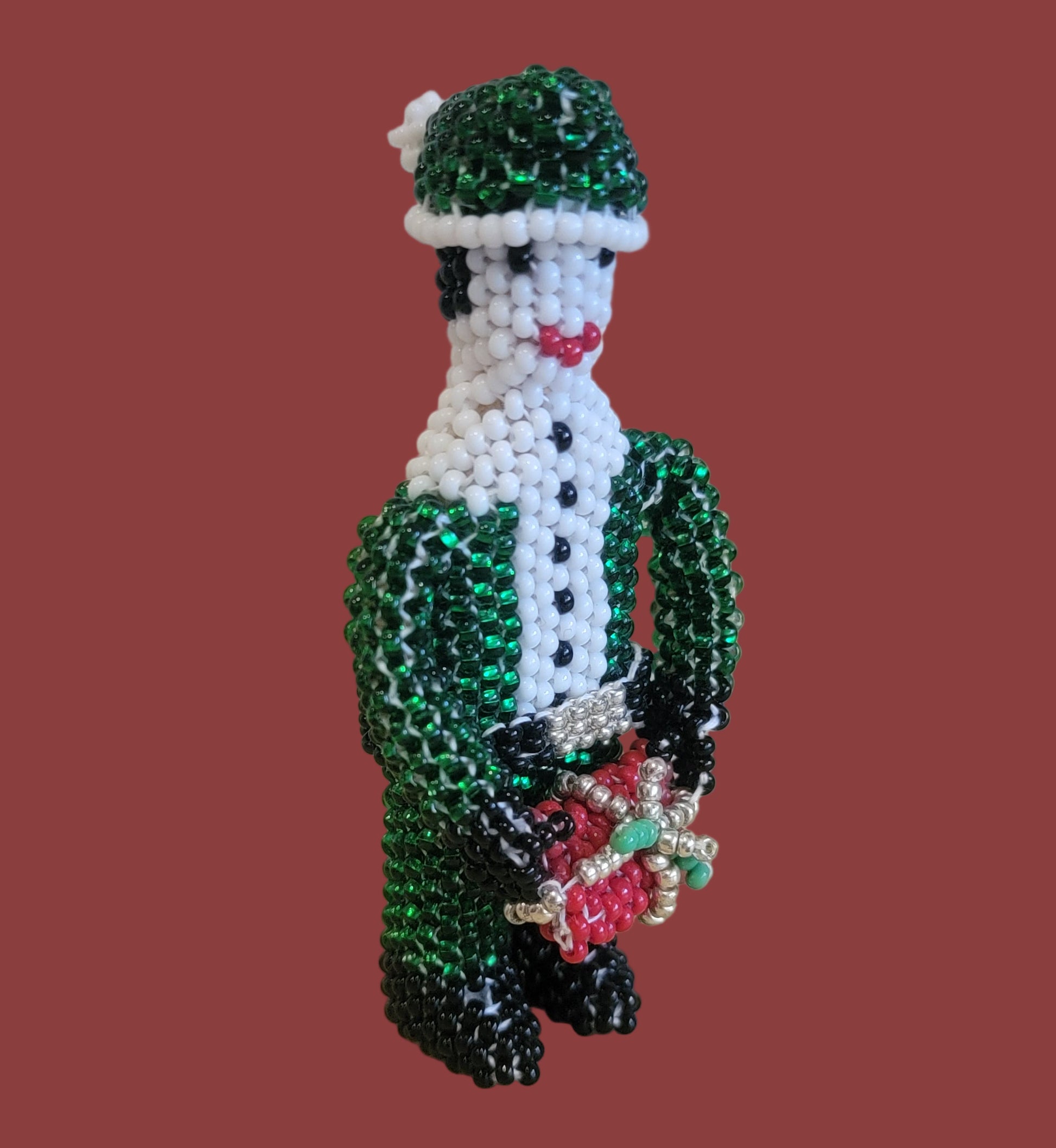 Fully Beaded Elf w/Present Indian Beadwork