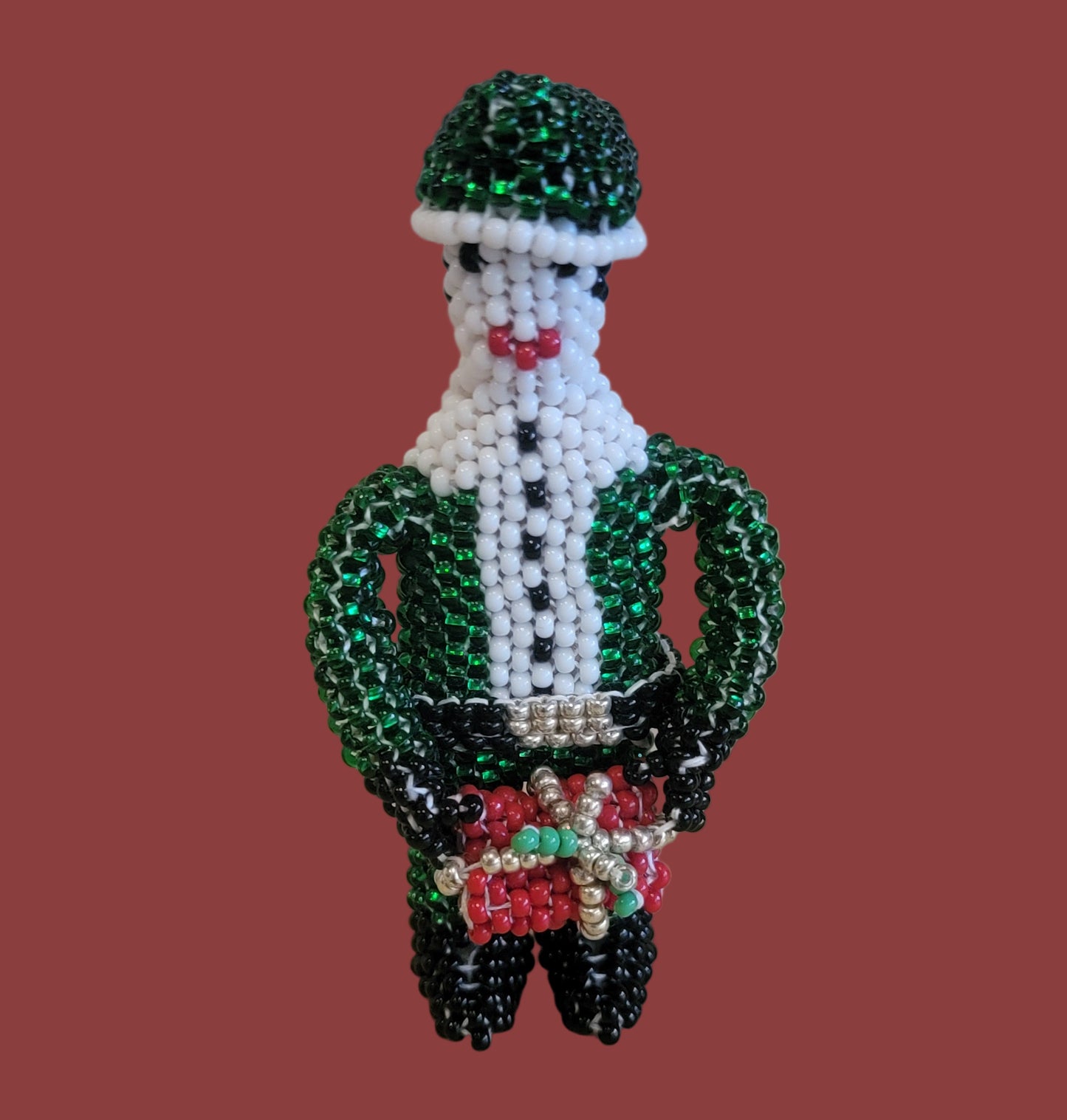 Fully Beaded Elf w/Present Indian Beadwork