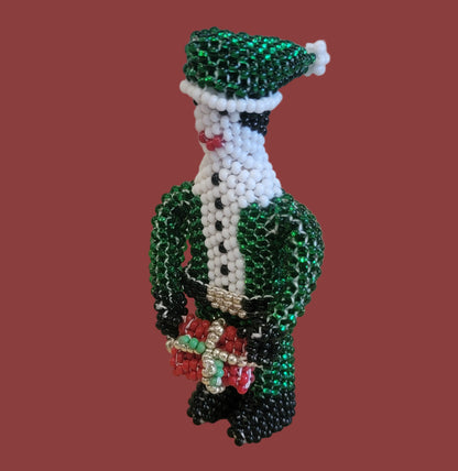 Fully Beaded Elf w/Present Indian Beadwork