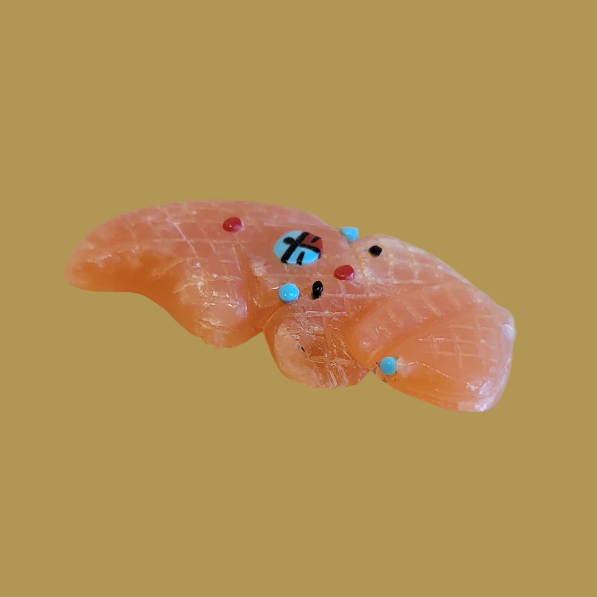 Orange Alabaster Horned Toad Lizard w/Zuni Sun Zini Fetish