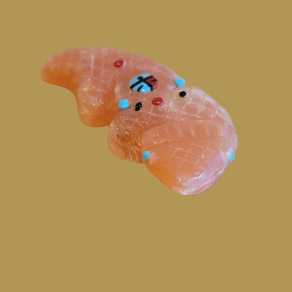 Orange Alabaster Horned Toad Lizard w/Zuni Sun Zini Fetish