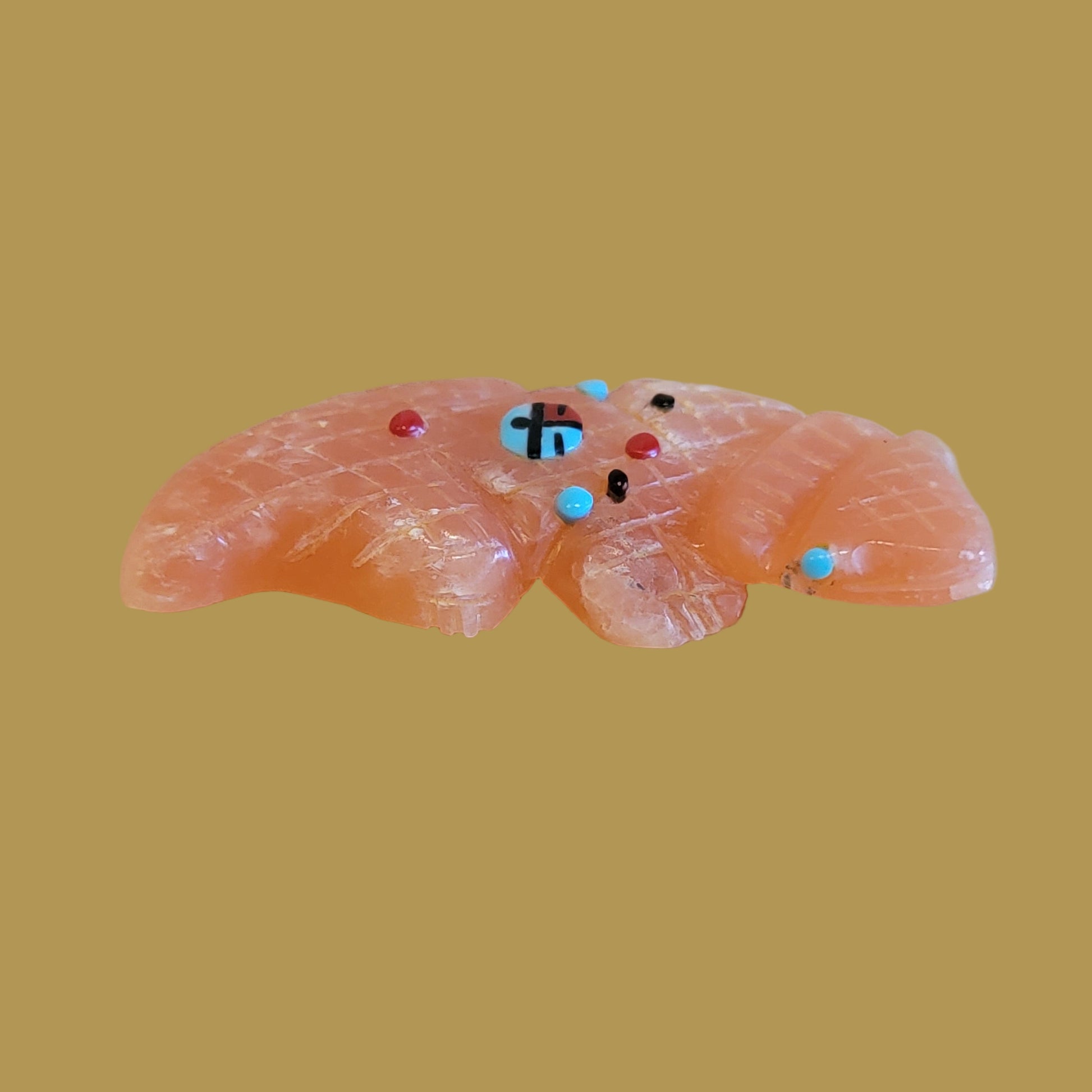 Orange Alabaster Horned Toad Lizard w/Zuni Sun Zini Fetish