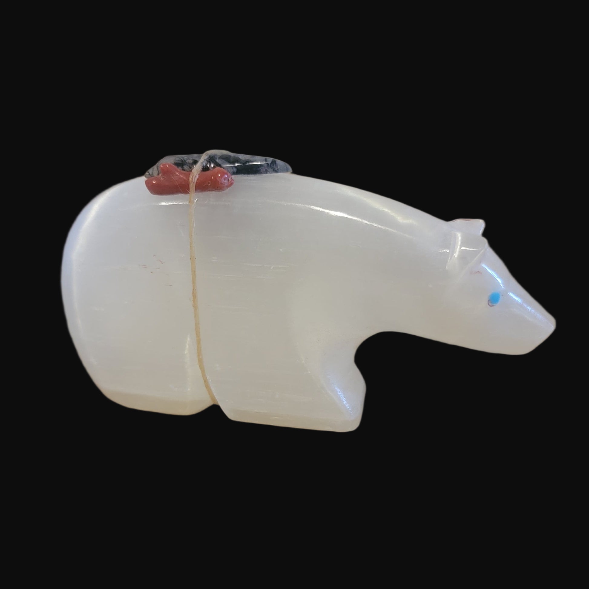 Large Selenite Bear w/Pack Zuni Fetish
