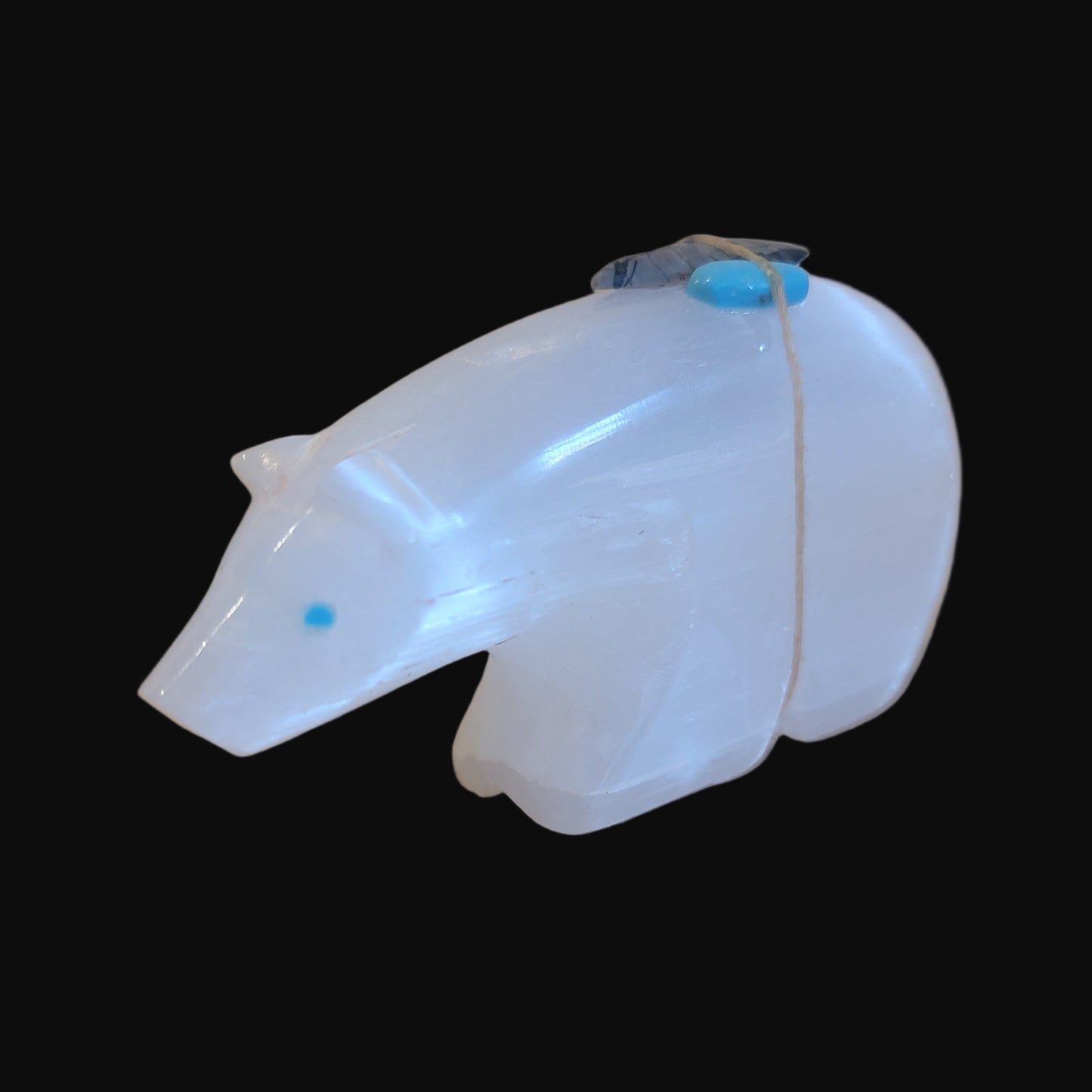 Large Selenite Bear w/Pack Zuni Fetish