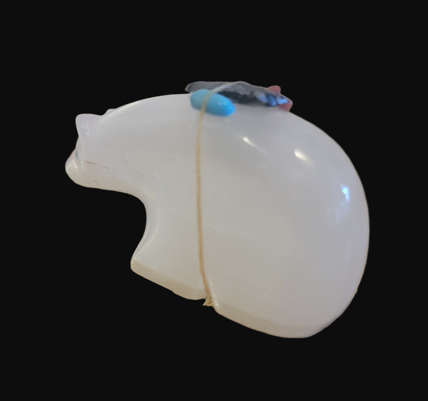 Large Selenite Bear w/Pack Zuni Fetish