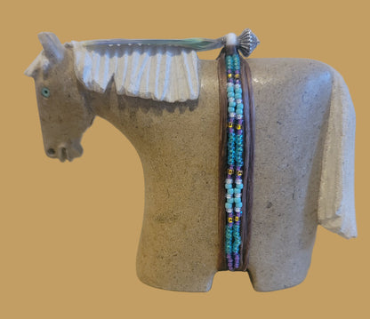 Navajo Alabaster Horse w/Beaded Bundle Zuni Fetish