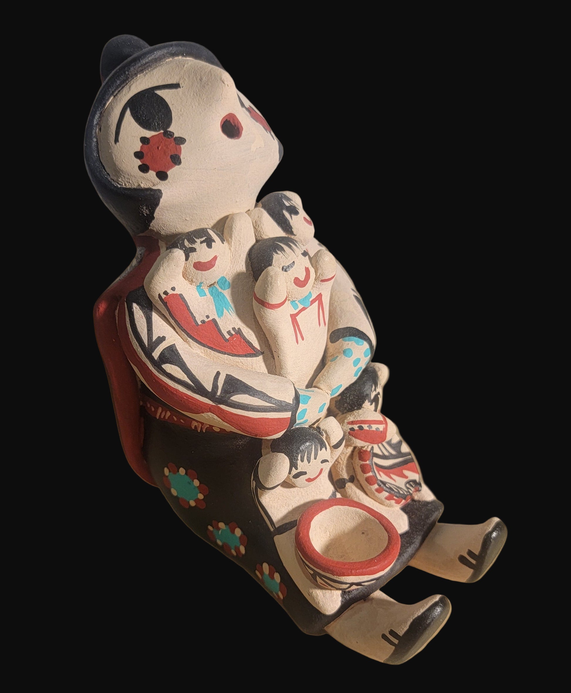 Jenez Pueblo Pottery Storyteller with 5 Children and Pottery Bowl and Dish