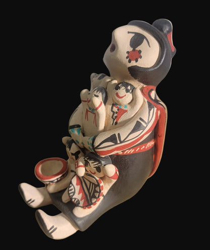 Jenez Pueblo Pottery Storyteller with 5 Children and Pottery Bowl and Dish