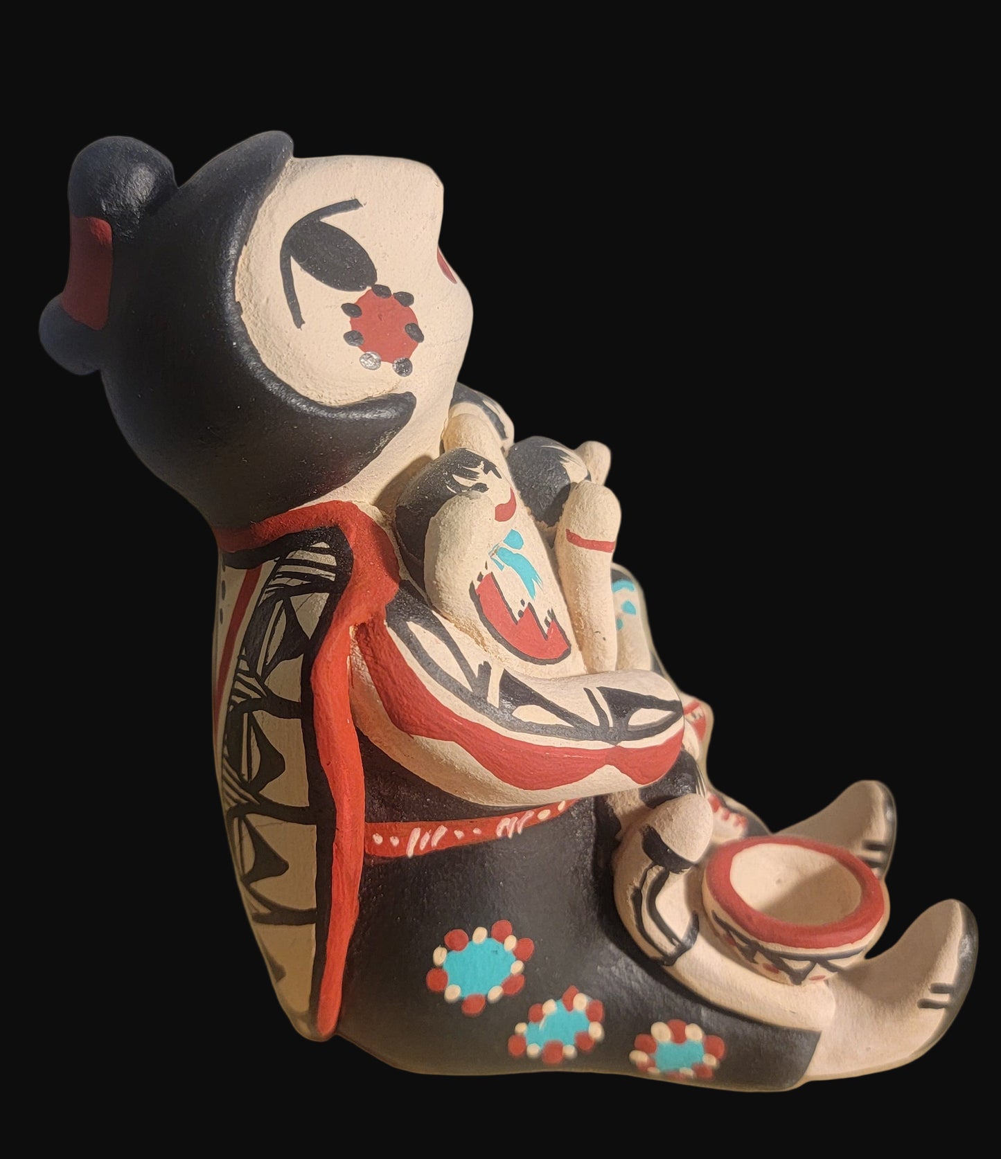 Jenez Pueblo Pottery Storyteller with 5 Children and Pottery Bowl and Dish