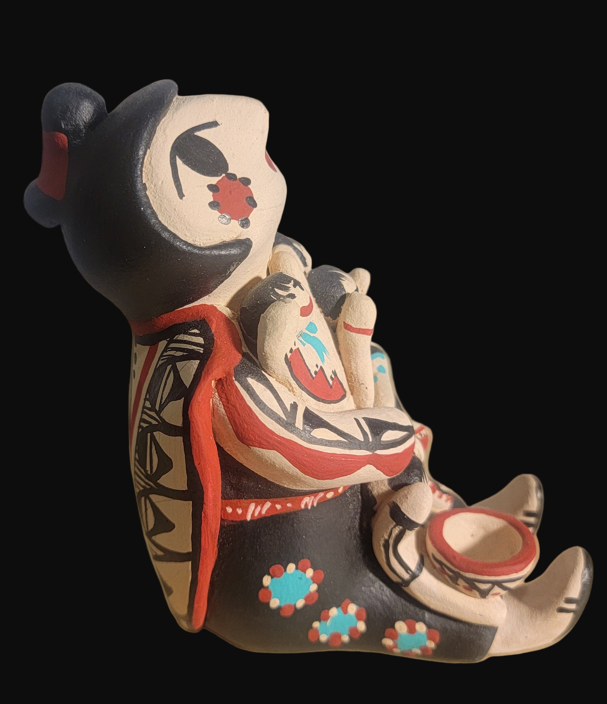 Jenez Pueblo Pottery Storyteller with 5 Children and Pottery Bowl and Dish